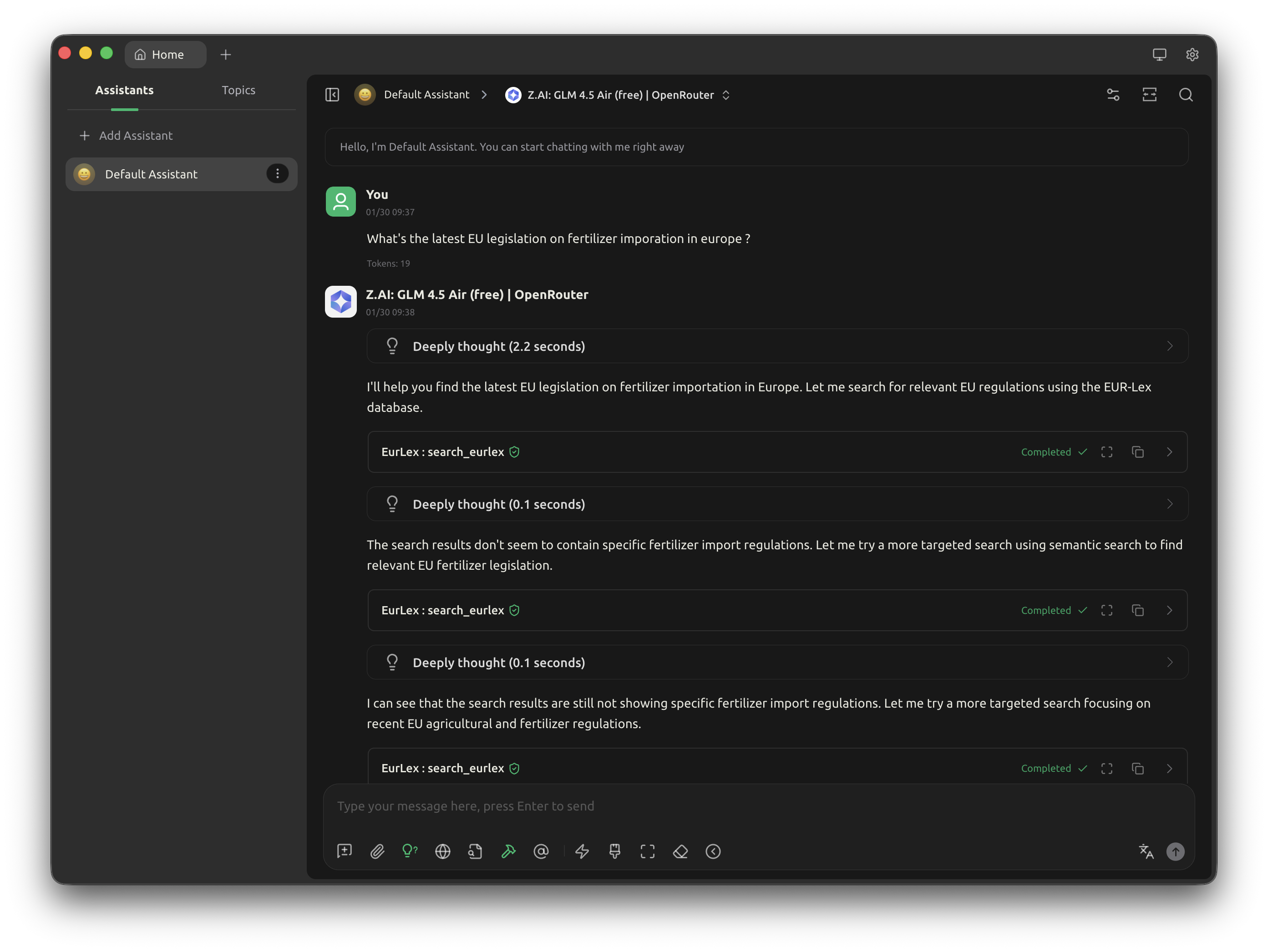 EurLex fertiliser regulation query in Cherry Studio