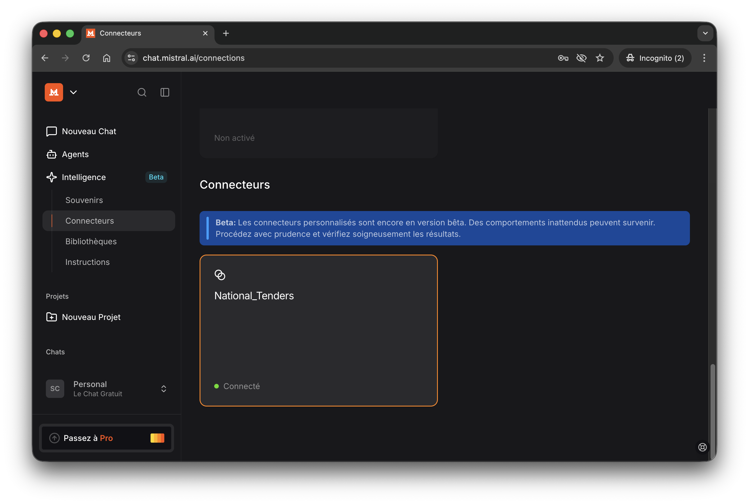 Le Chat — connector active in the list