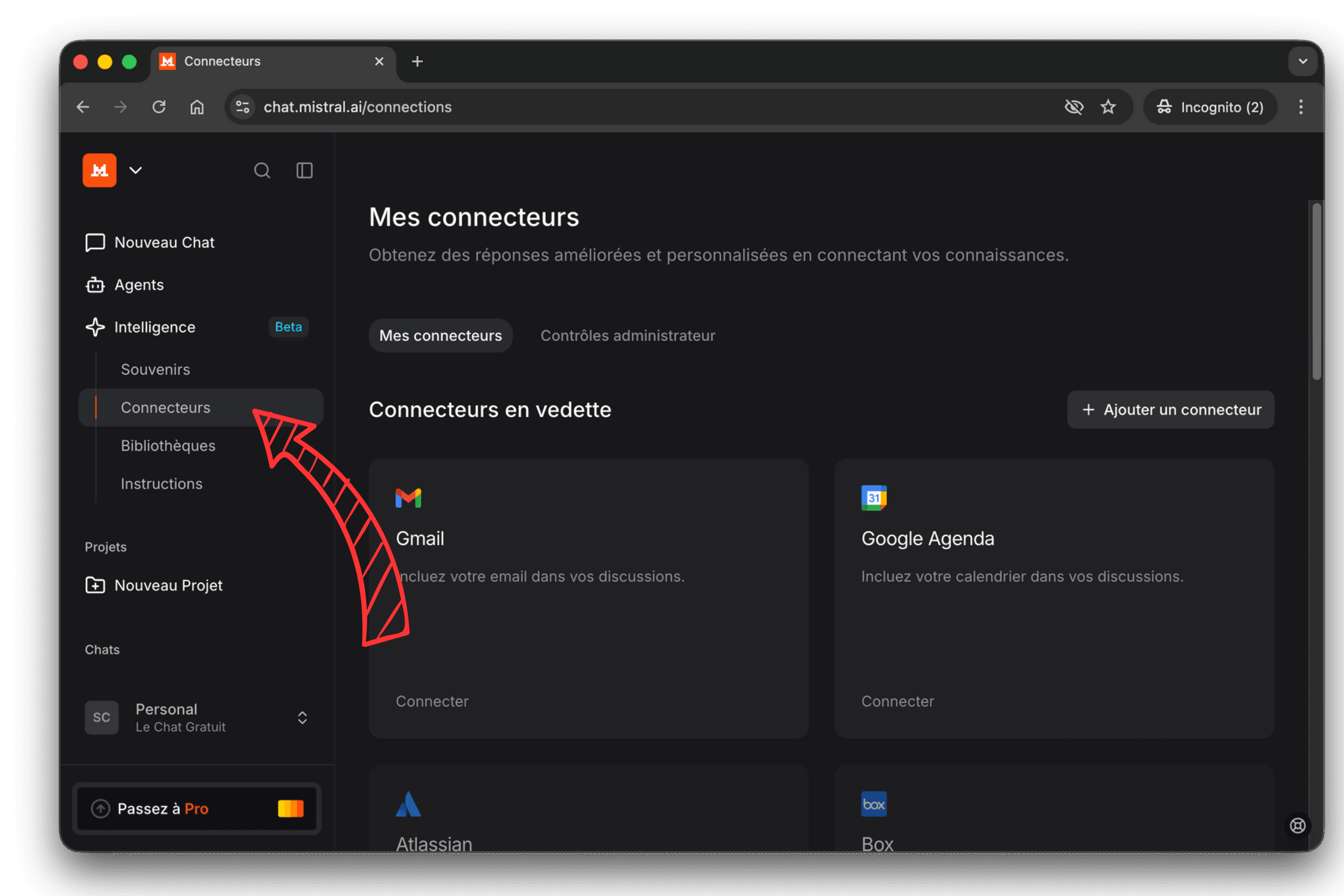 Le Chat — Create connector button