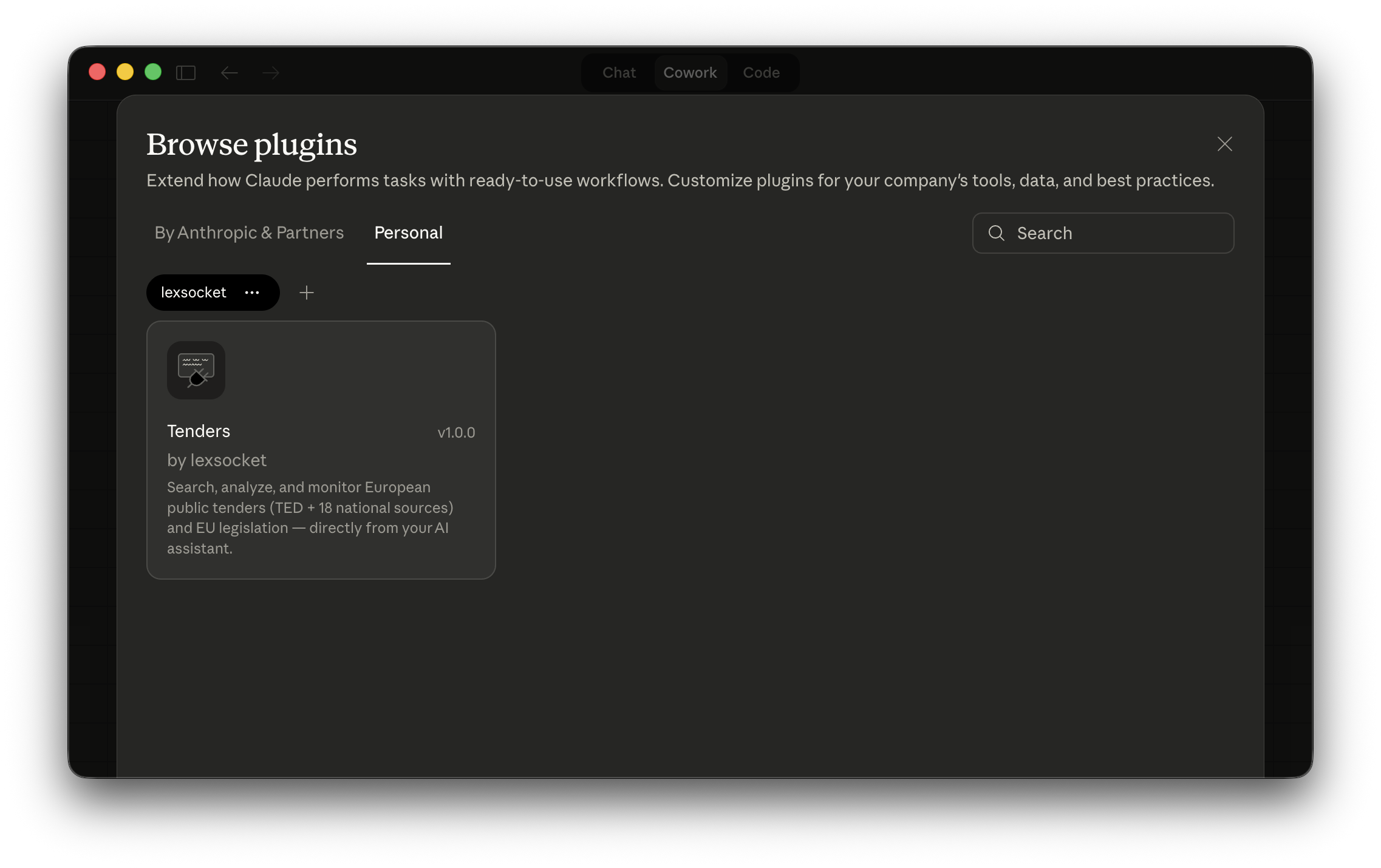 Tenders plugin in the marketplace