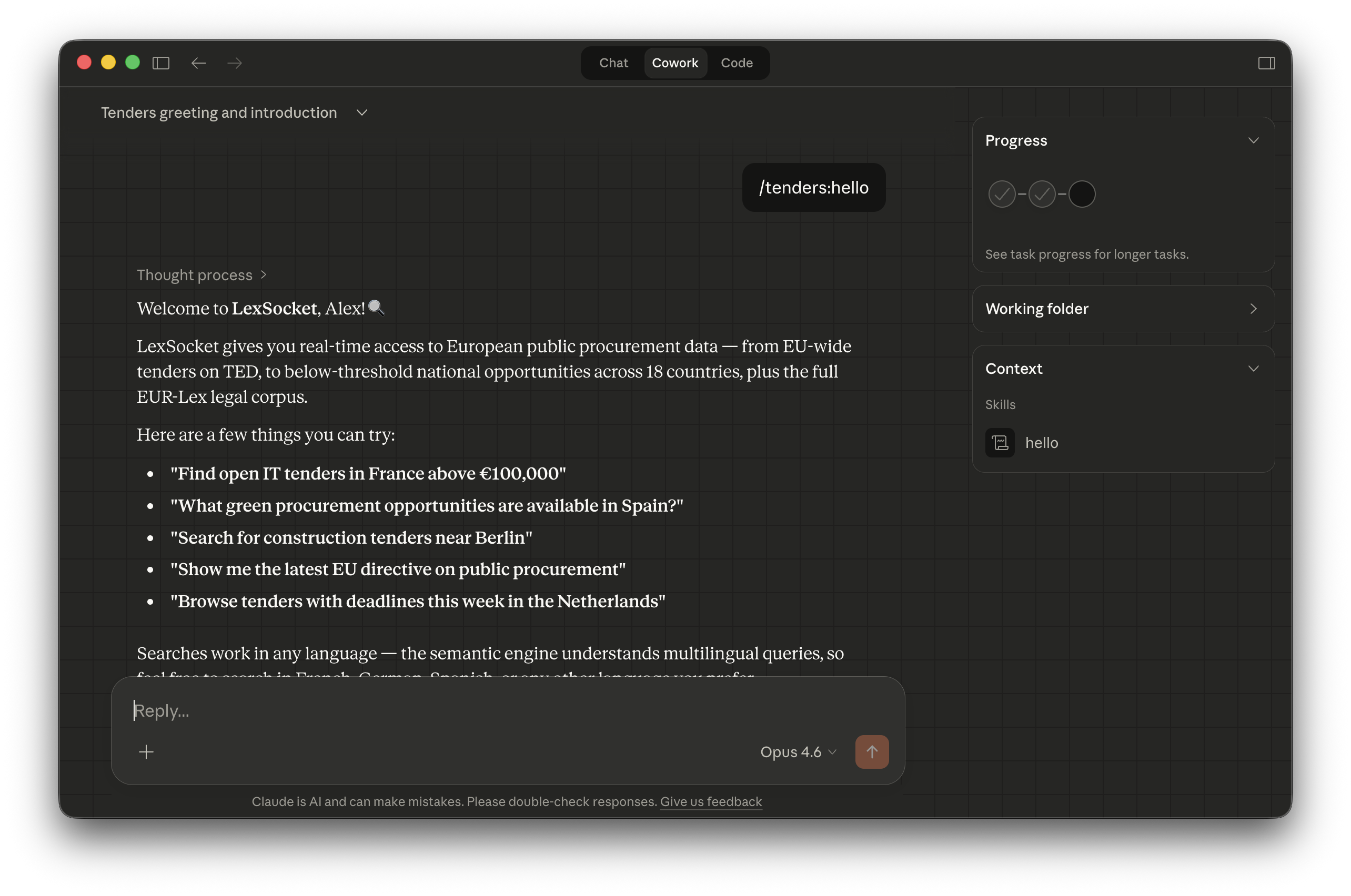 Using the /tenders command